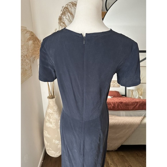 Vintage Laura Ashley 100% Silk Size 4 Navy Blue Maxi Dress - Picture 3 of 5